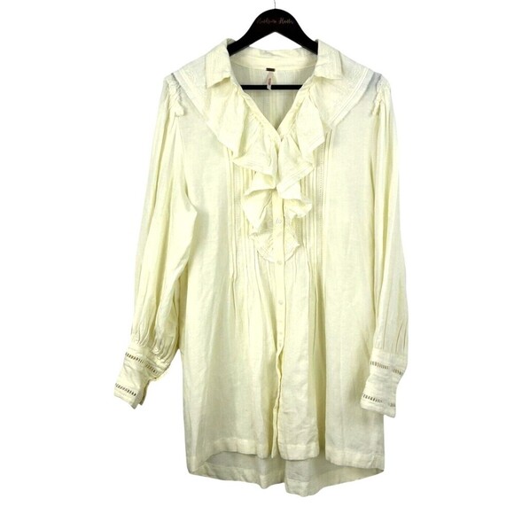 Free People Bella Women Cream Ruffle Front Sz M Tunic Shirt Dress Casual Mini N3 - Picture 2 of 12